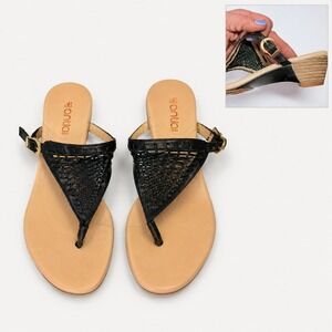 Antia Spain Leather Black Woven Sandal Size 38.5 (8) Boho Coastal Resort Beachy